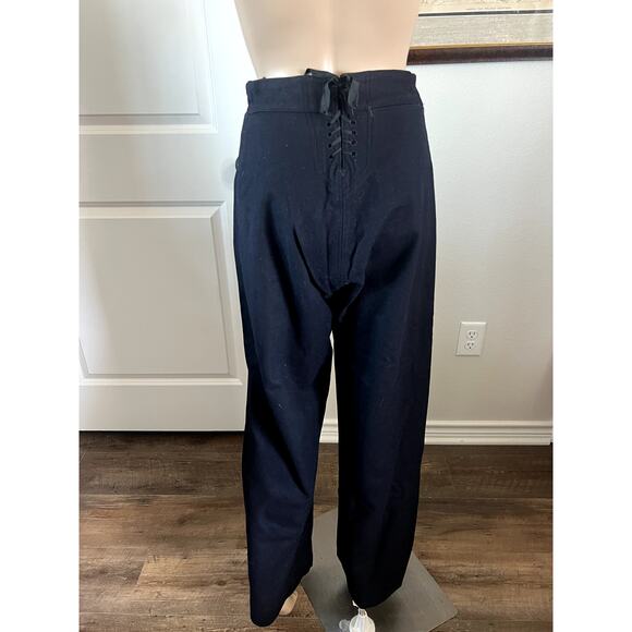 Vintage wool feeling dark blue button up corset pants trousers - Picture 4 of 8